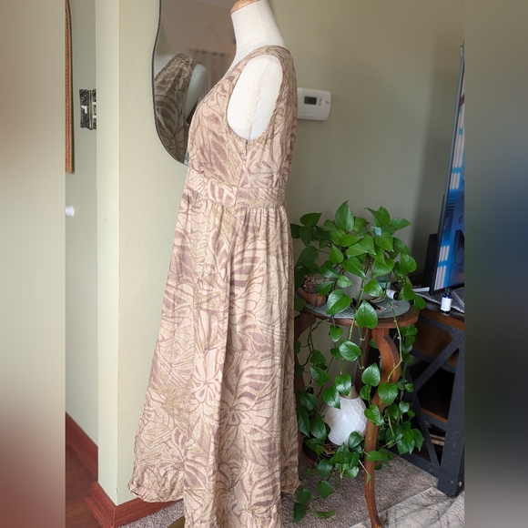 Sundance Women's Size 14 Tan Boho Tropical Pattern Sleeveless Cotton Maxi Dress - Picture 7 of 12